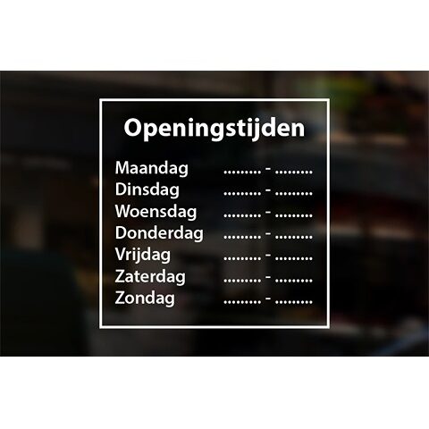 Openingstijden sticker wit